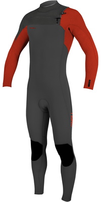 2025 O'Neill Youth Hyperfreak+ 4/3mm Chest Zip Wetsuit 5351 - Raven / Fire Red